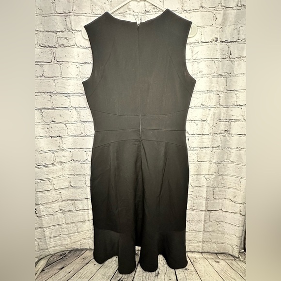 White House Black Market Dress 8 Petite Black Sleeveless Peplum Midi Sheath Dots - Picture 5 of 9